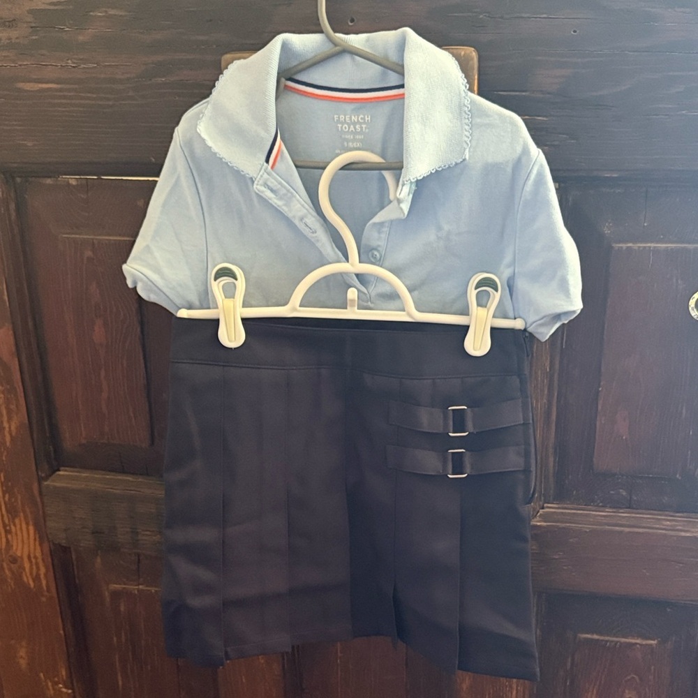 Girls French Toast Light Blue Polo Shirt and Skort School Uniform size 6